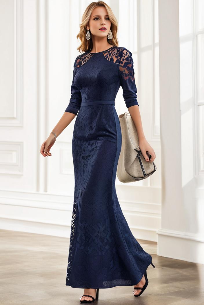 3 4 sleeve bodycon plunging back sequin evening dress 131177