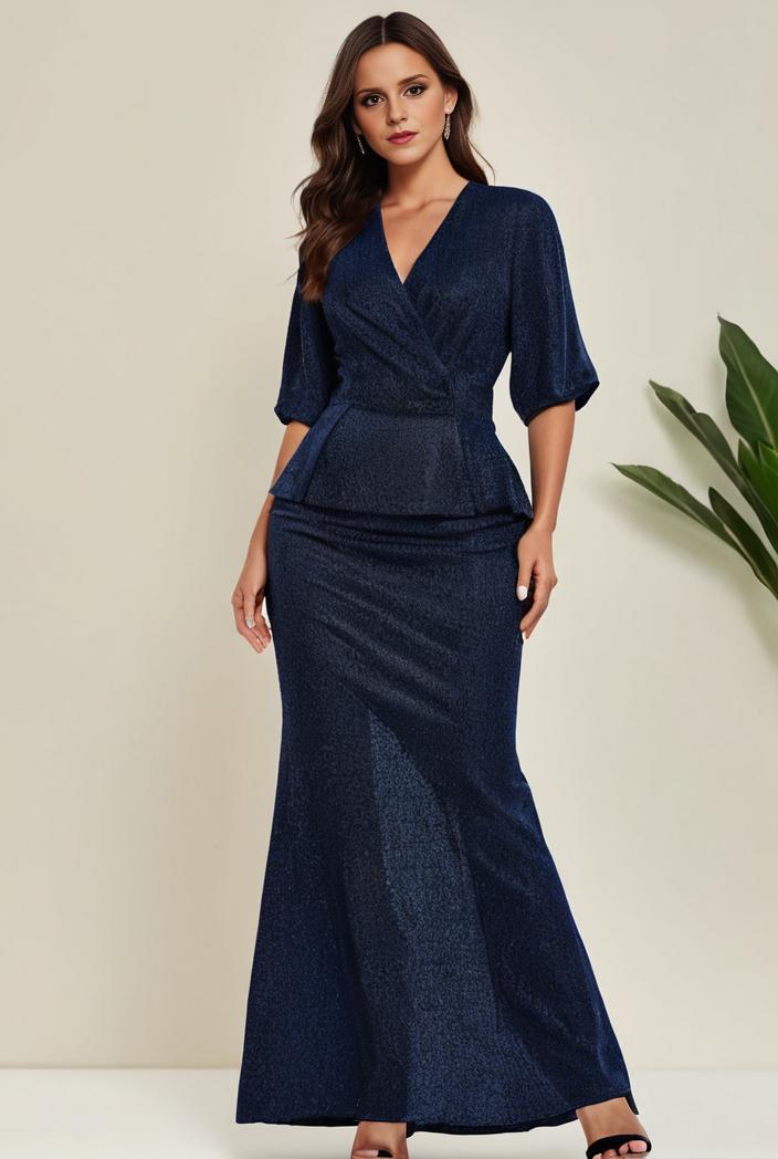 3 4 sleeve bodycon plunging back sequin evening dress 131181