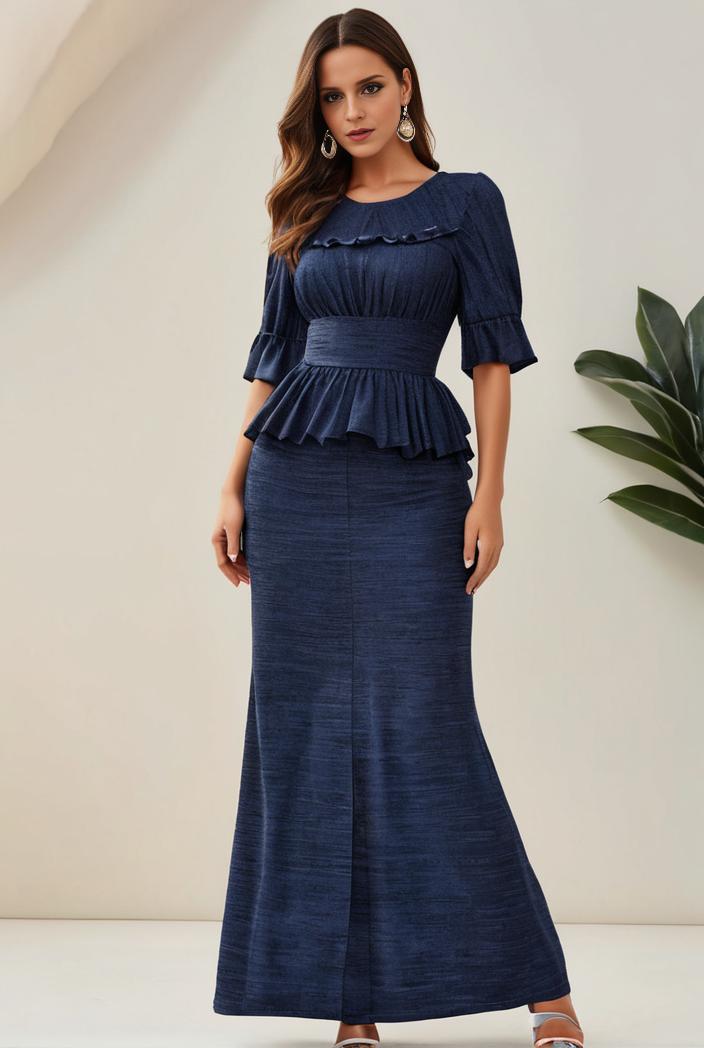 3 4 sleeve bodycon plunging back sequin evening dress 131186