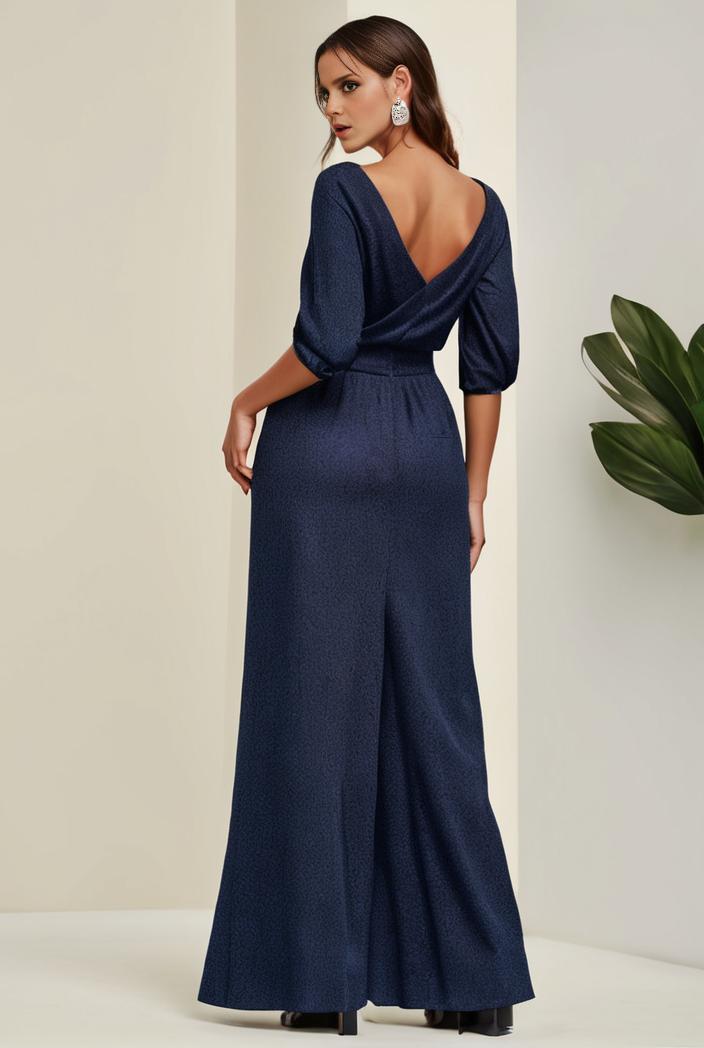 3 4 sleeve bodycon plunging back sequin evening dress 131199