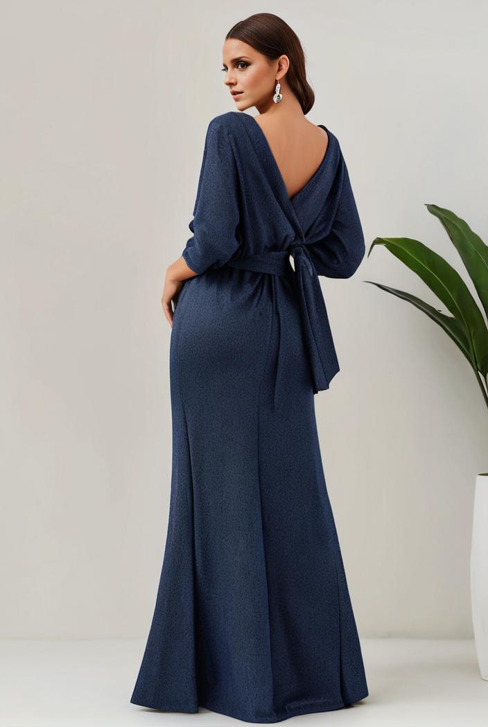 3 4 sleeve bodycon plunging back sequin evening dress 131201