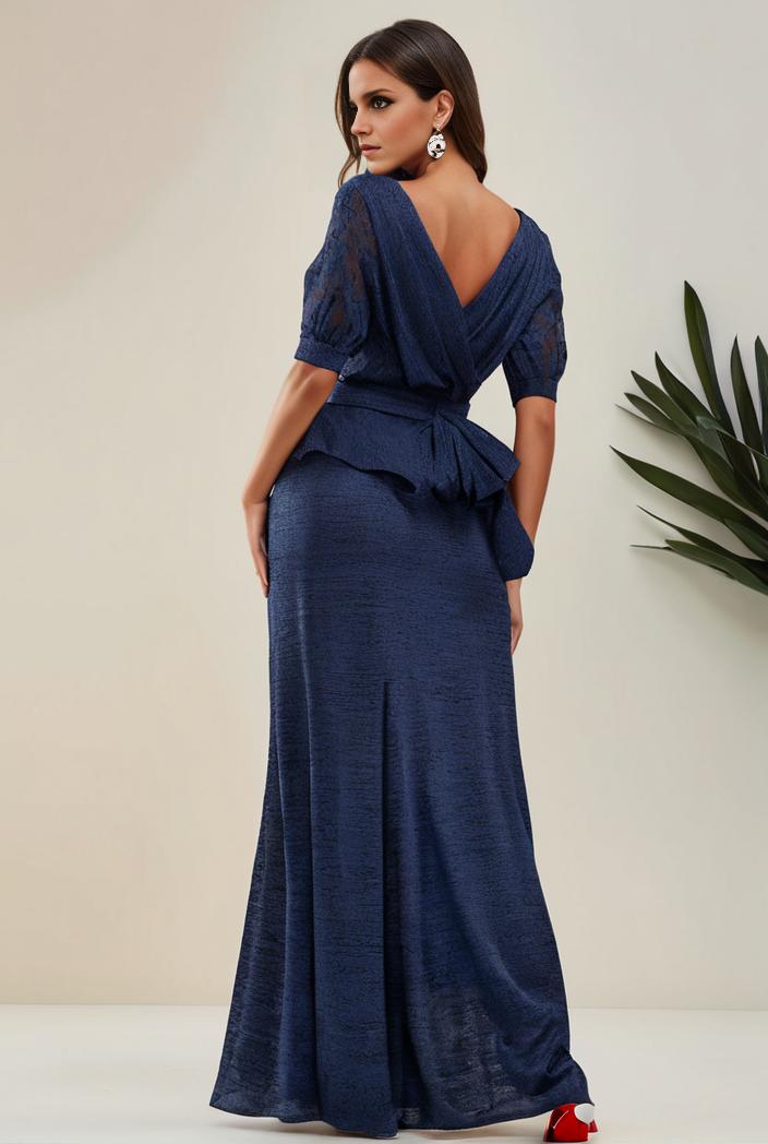 3 4 sleeve bodycon plunging back sequin evening dress 131202