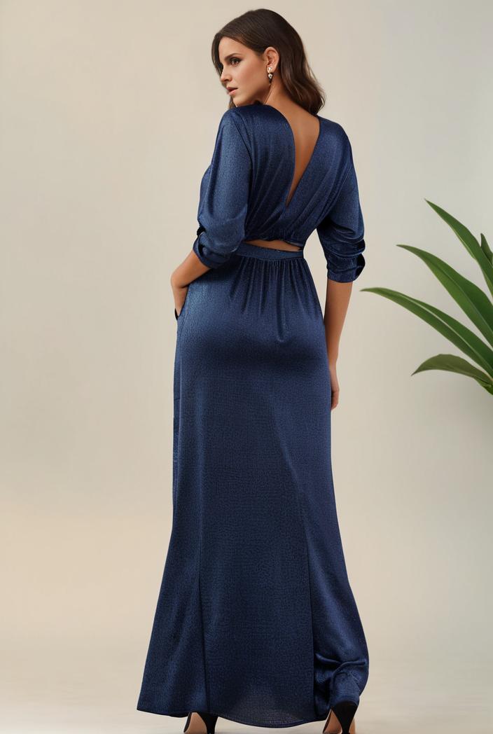 3 4 sleeve bodycon plunging back sequin evening dress 131204