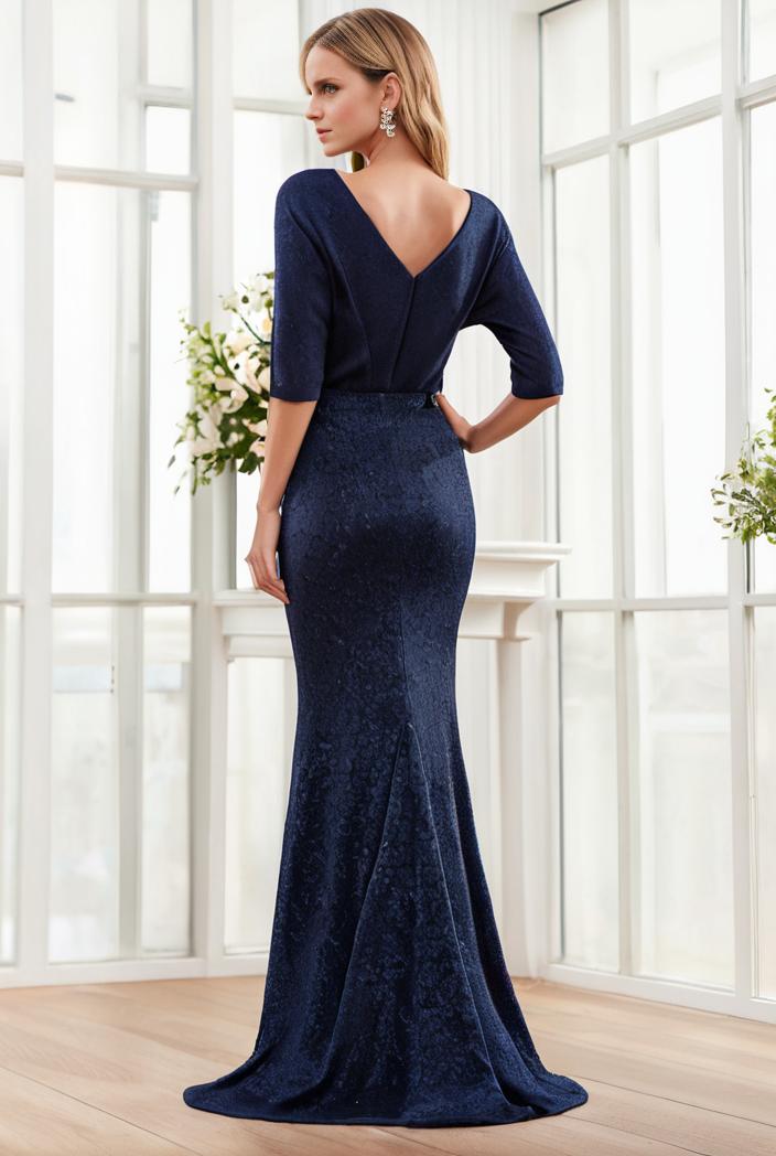 3 4 sleeve bodycon plunging back sequin evening dress 131206