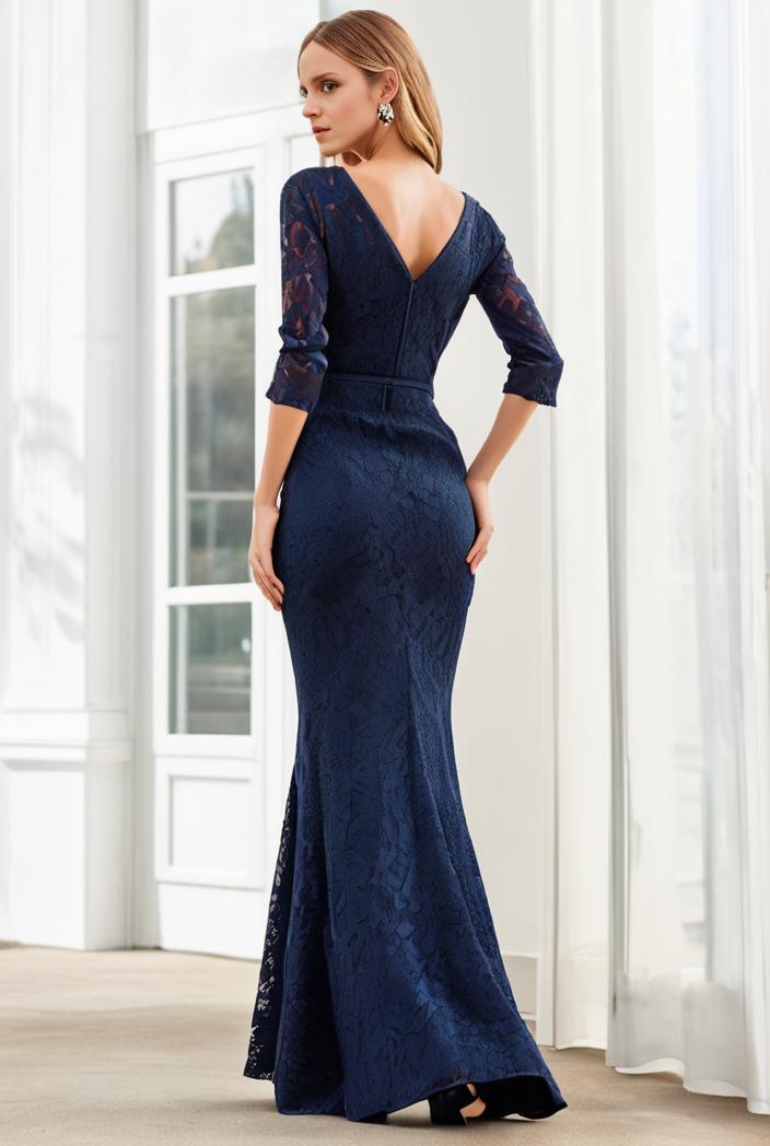 3 4 sleeve bodycon plunging back sequin evening dress 131208