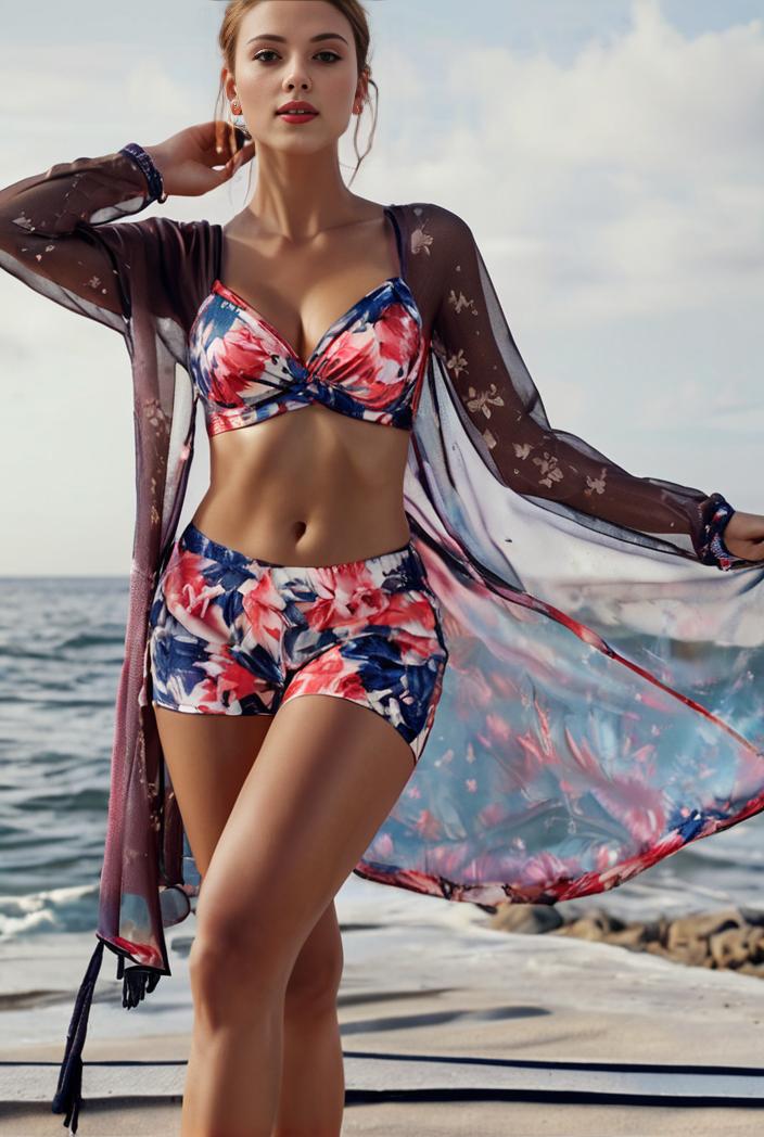 3 pieces sexy print bikini women high waist swimsuit cover up swimwear female lady bathing suit swimming summer beachwear 109609