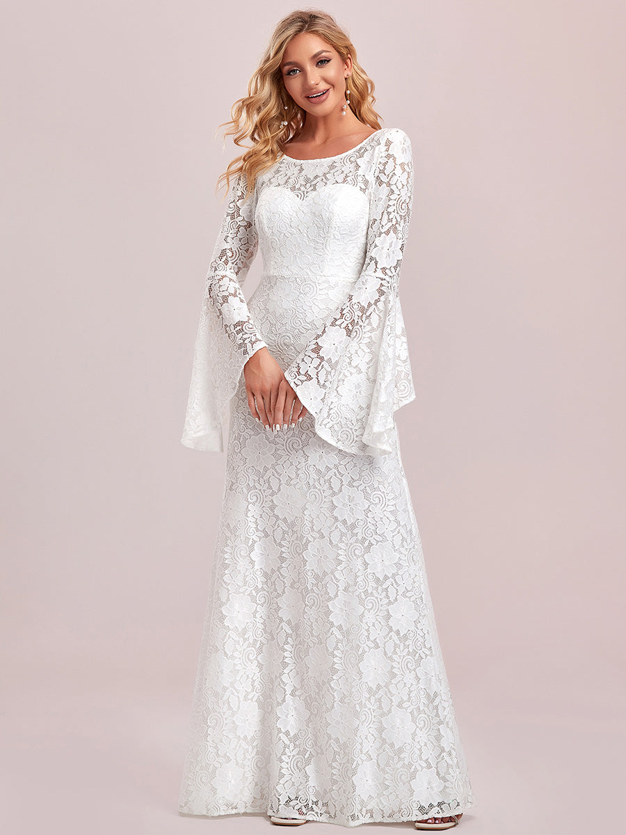 A-Line Wedding Dress with Round Neck and Bat-Wing Sleeves