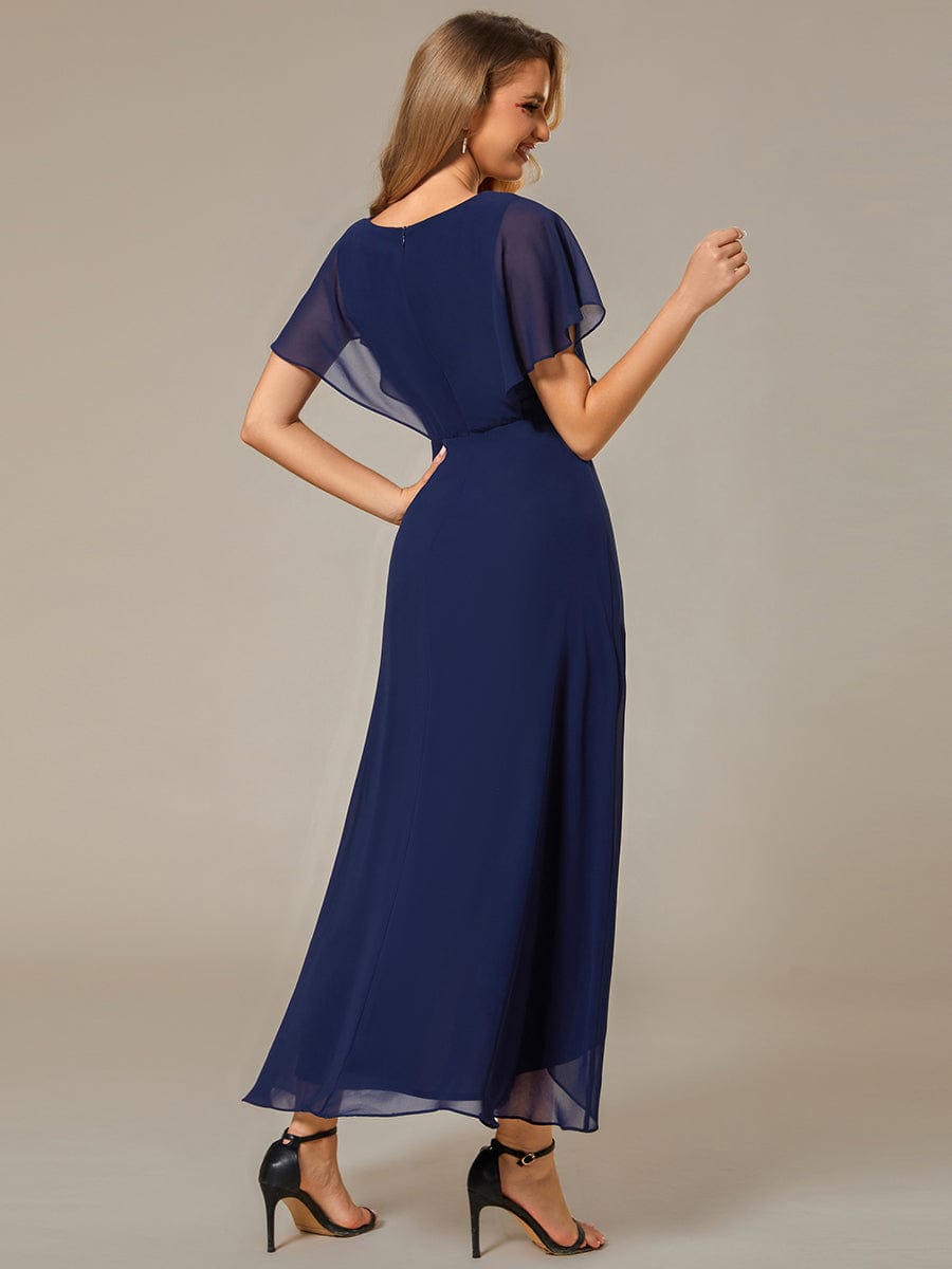 Graceful Lotus Leaf Hem Chiffon Formal Dress with Short Sleeves