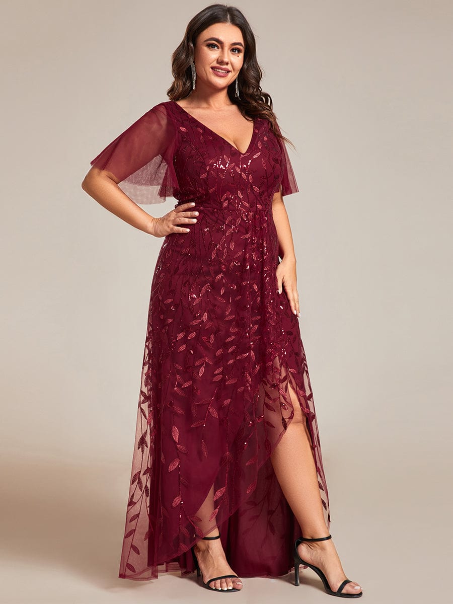 Sparkling V-Neck Sequin High Low Evening Dress