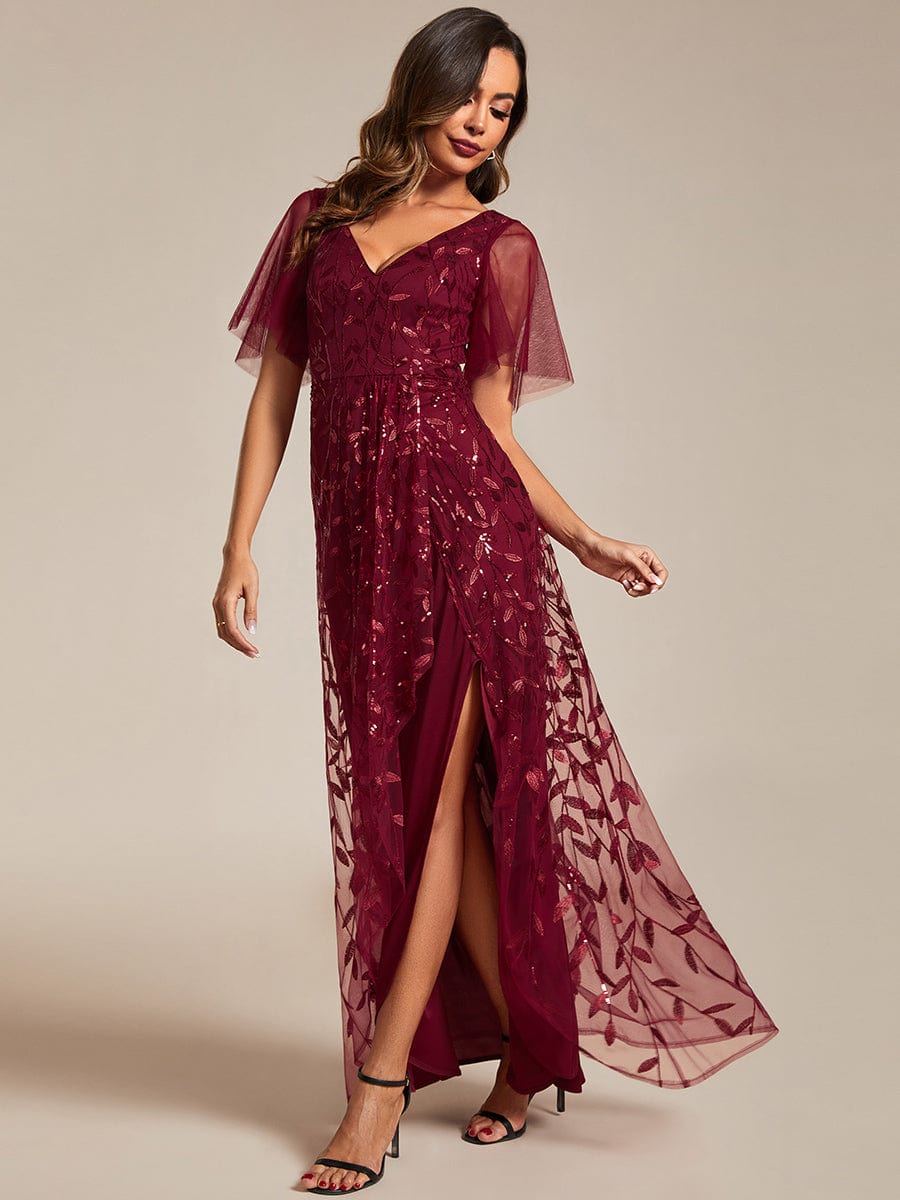 Sparkling V-Neck Sequin High Low Evening Dress