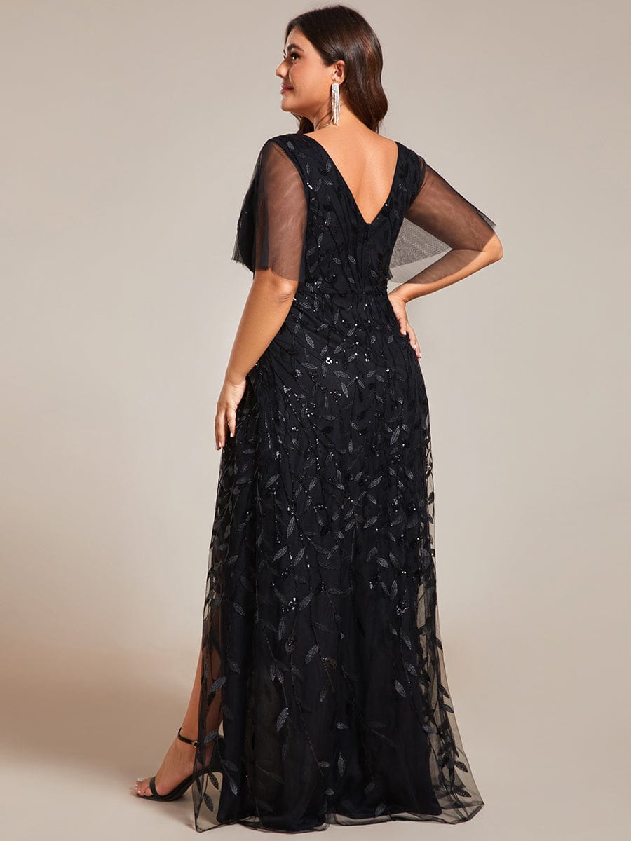 Sparkling V-Neck Sequin High Low Evening Dress