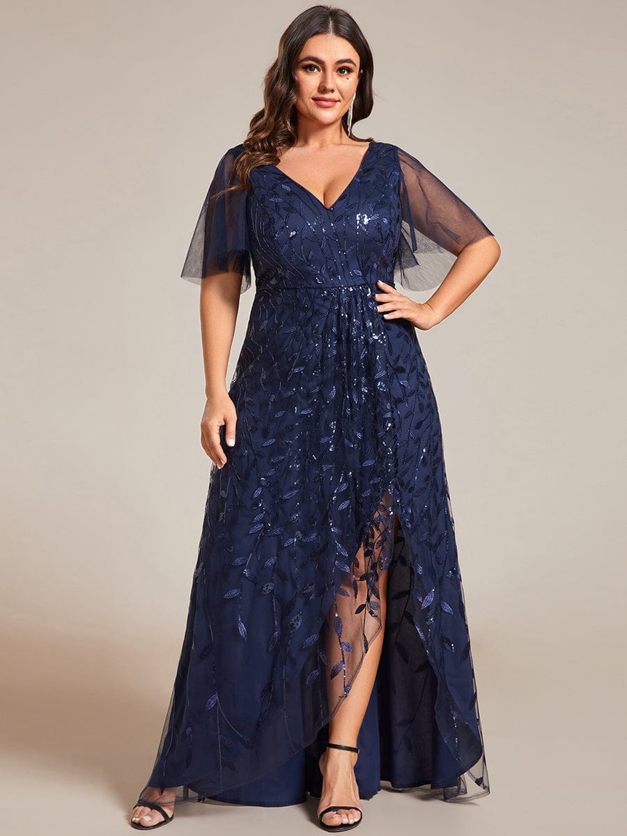 Sequin V-Neck High Low Evening Dress for Plus Size Women