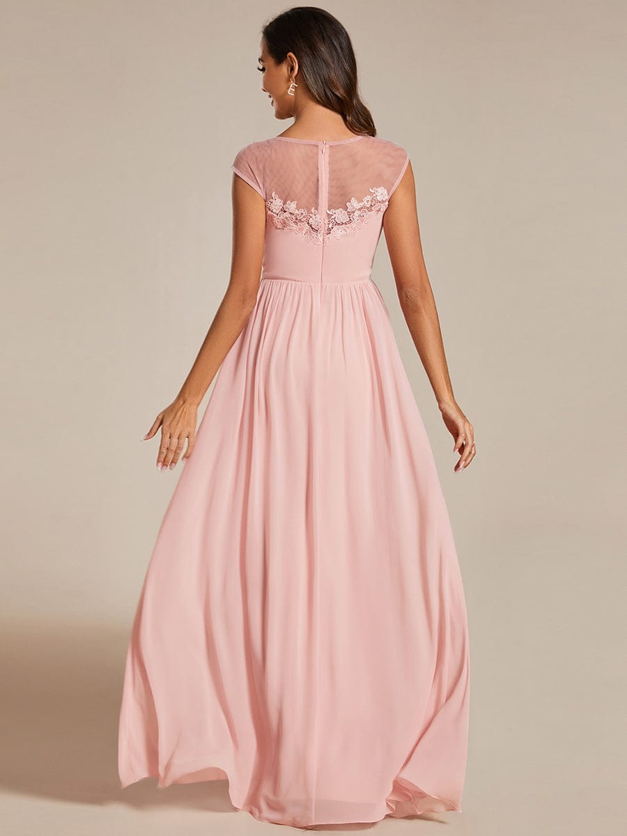 Elegant Chiffon A-Line Evening Gown with Cap Sleeves and Shoulder Applique