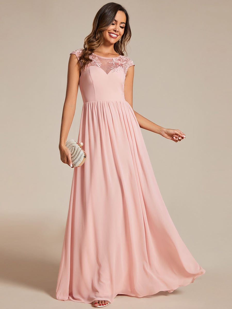 Elegant Chiffon A-Line Evening Gown with Cap Sleeves and Shoulder Applique