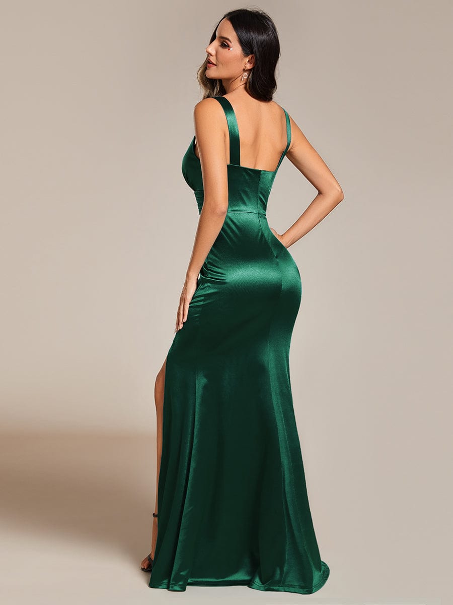 Elegant Satin V-Neck High-Slit Fishtail Evening Gown