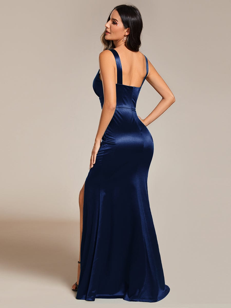 Elegant Satin V-Neck High-Slit Fishtail Evening Gown