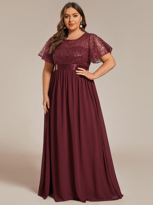 Sequin Embellished High Waist Chiffon Evening Gown