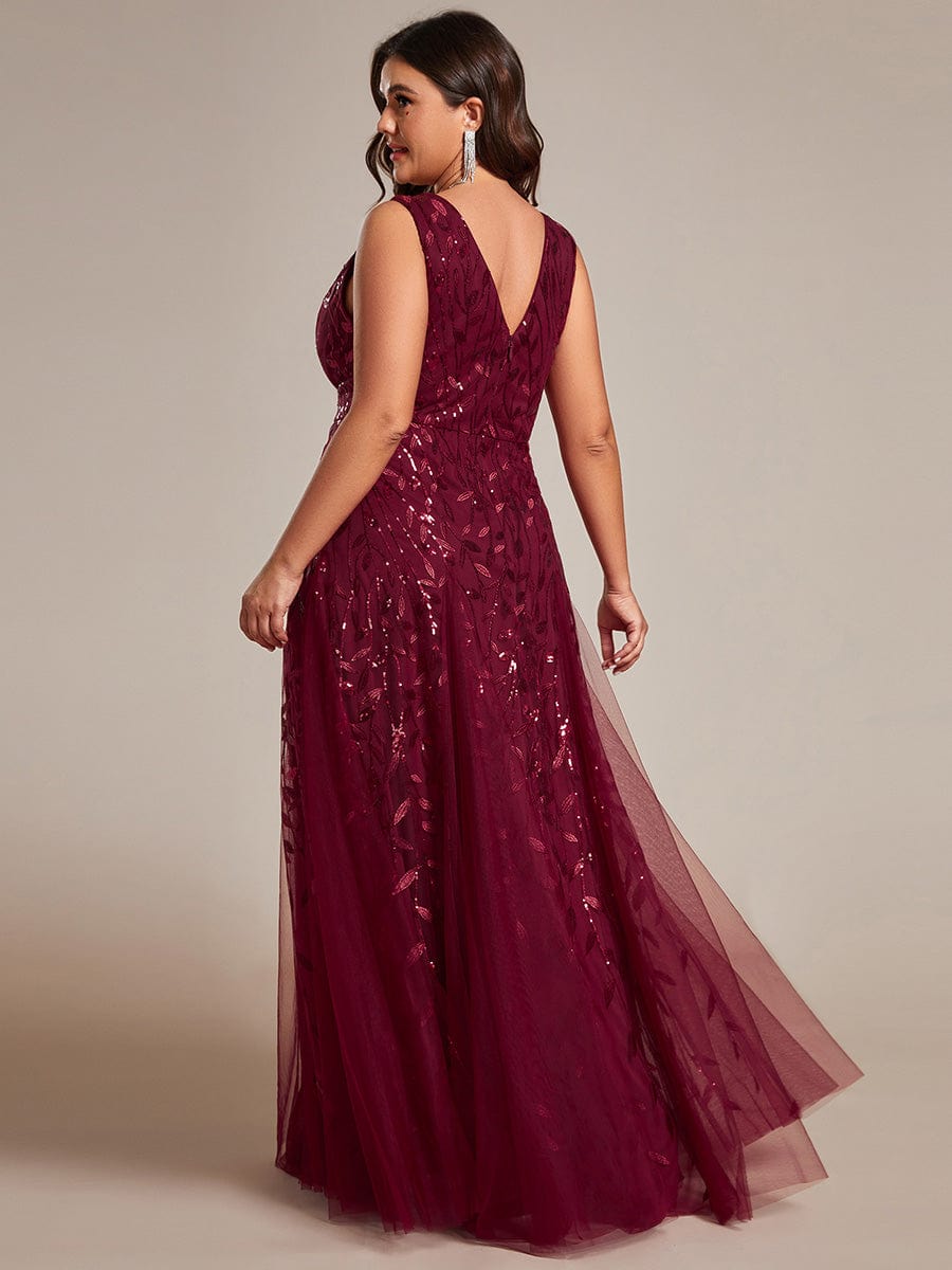 Leaf Sequin A-Line Evening Gown for Plus Size Women