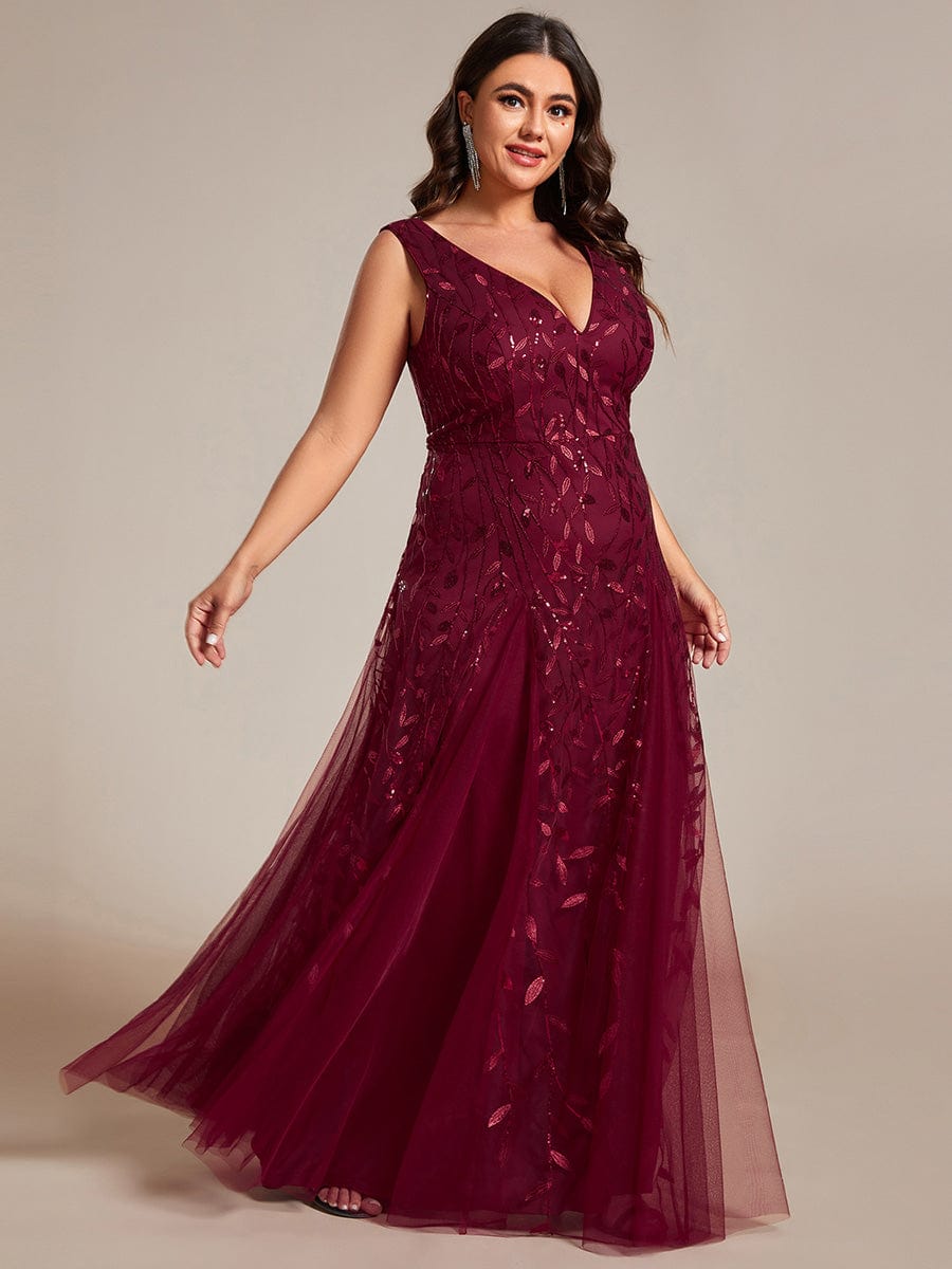 Leaf Sequin A-Line Evening Gown for Plus Size Women