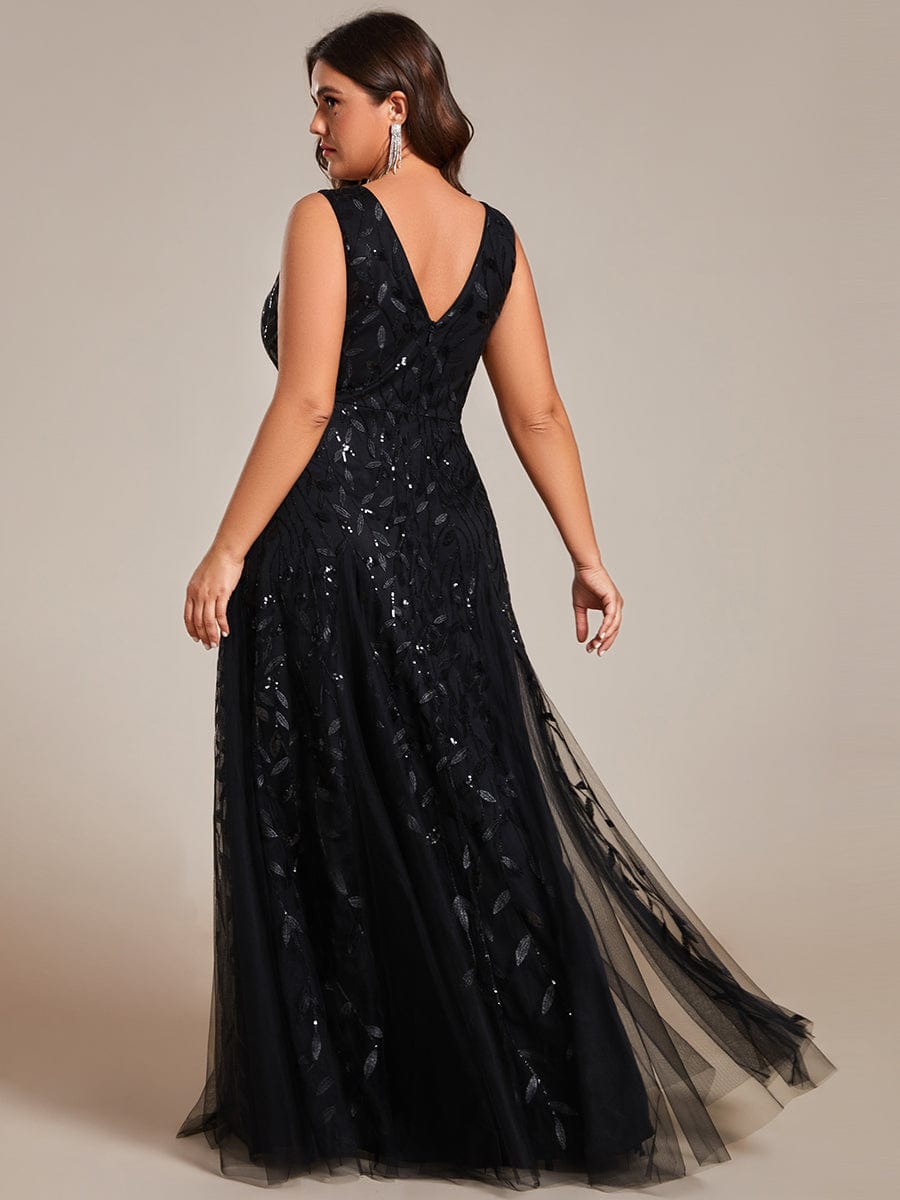 Leaf Sequin A-Line Evening Gown for Plus Size Women