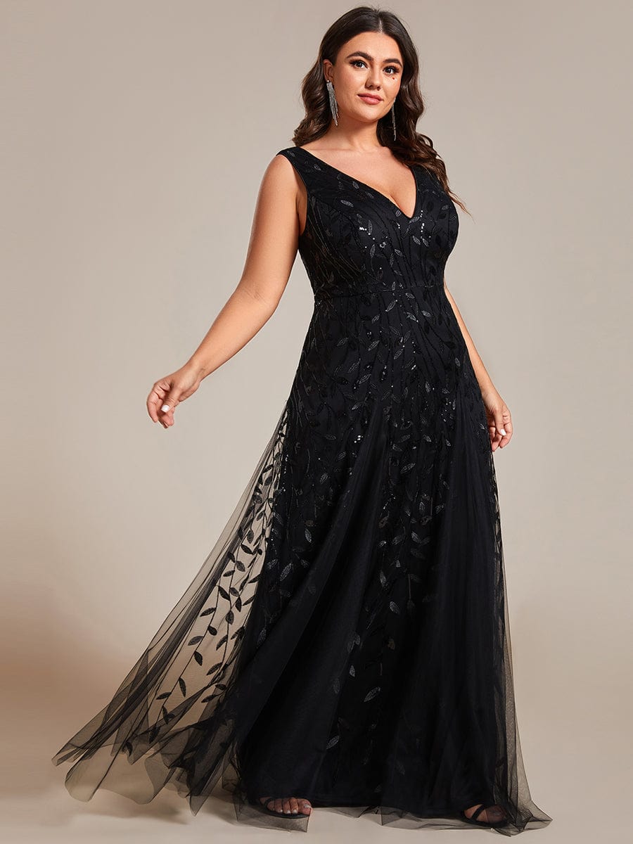 Leaf Sequin A-Line Evening Gown for Plus Size Women