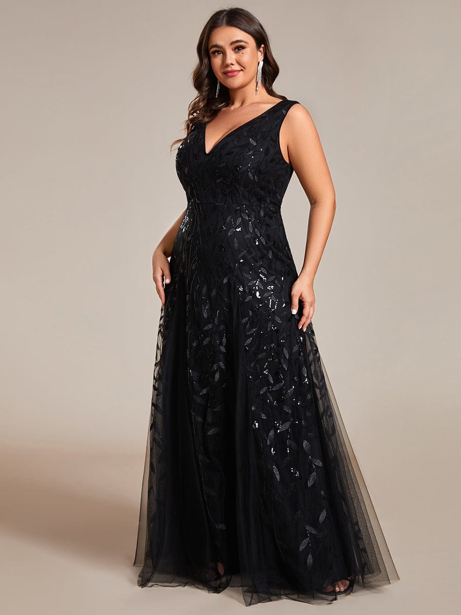 Leaf Sequin A-Line Evening Gown for Plus Size Women