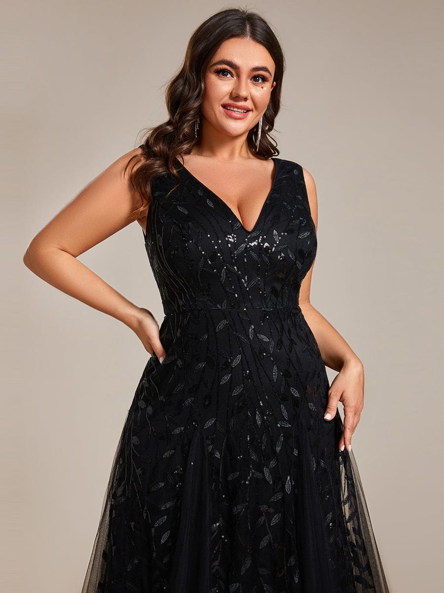 Leaf Sequin A-Line Evening Gown for Plus Size Women