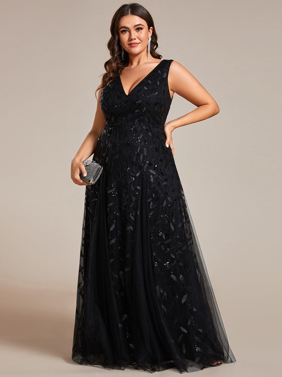 Leaf Sequin A-Line Evening Gown for Plus Size Women