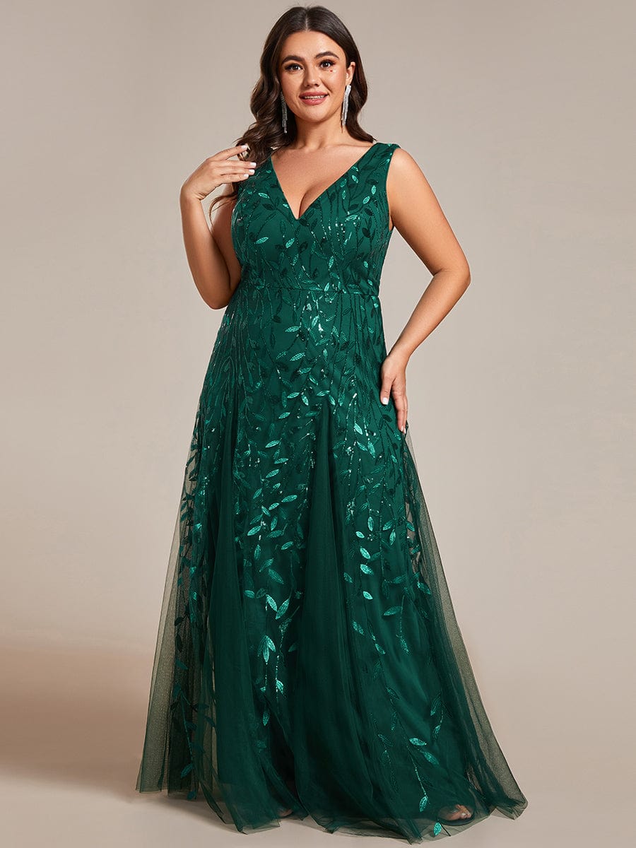 Leaf Sequin A-Line Evening Gown for Plus Size Women