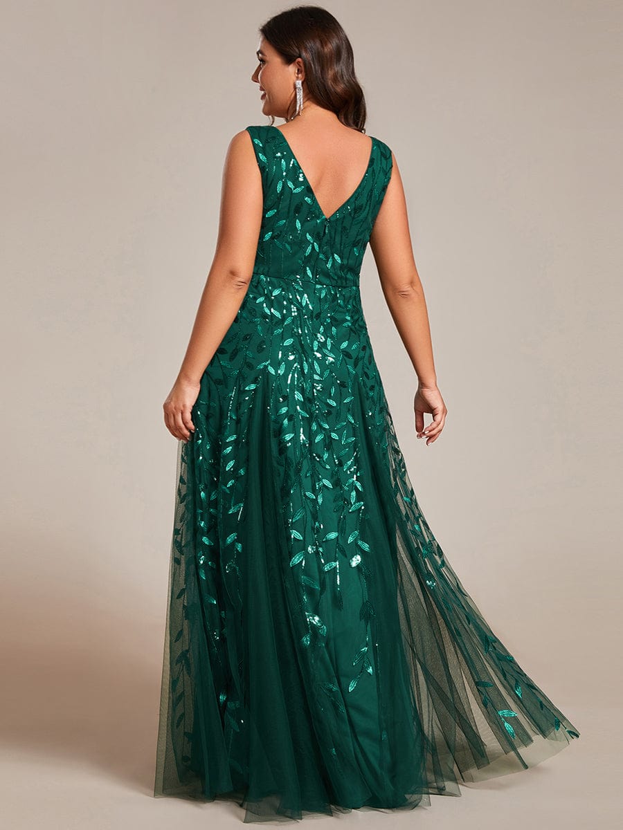 Leaf Sequin A-Line Evening Gown for Plus Size Women