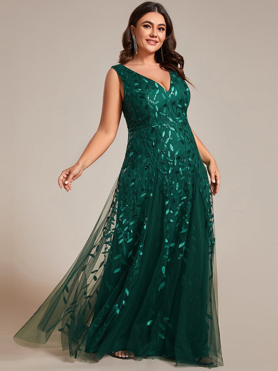 Leaf Sequin A-Line Evening Gown for Plus Size Women