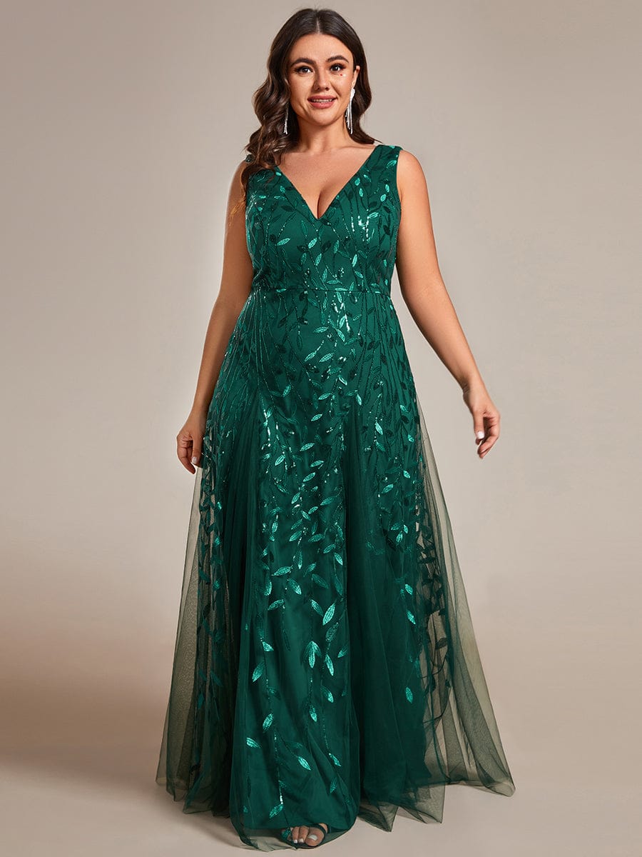 Leaf Sequin A-Line Evening Gown for Plus Size Women