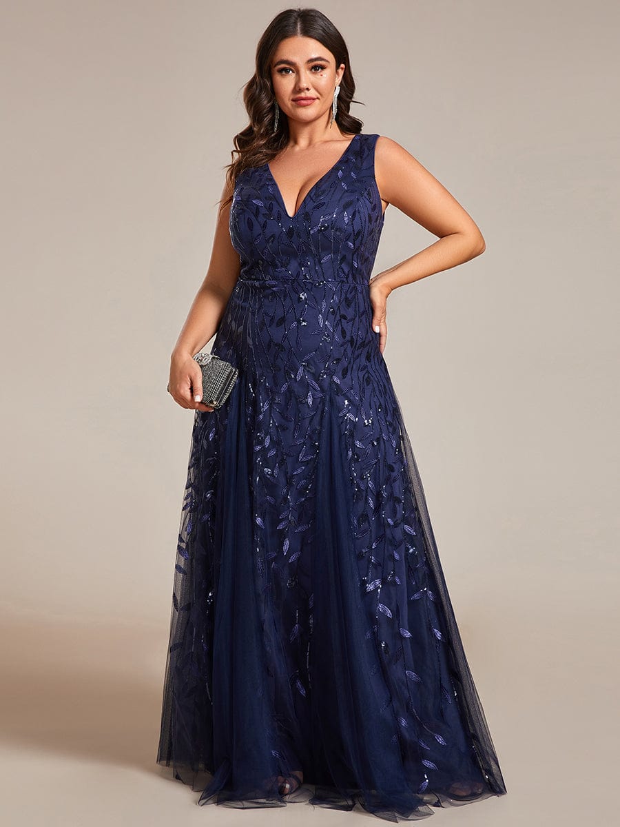 Leaf Sequin A-Line Evening Gown for Plus Size Women