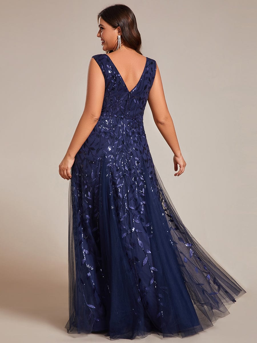 Leaf Sequin A-Line Evening Gown for Plus Size Women