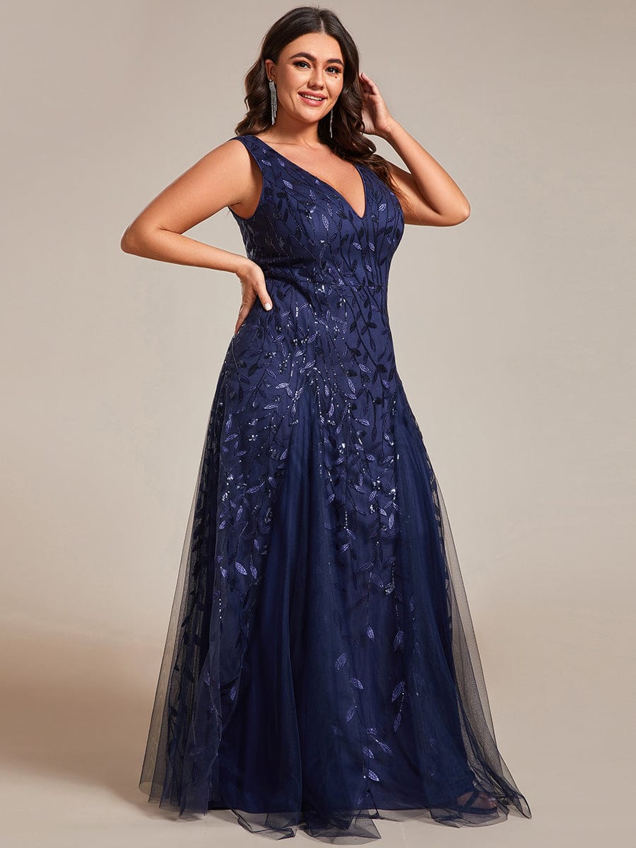 Leaf Sequin A-Line Evening Gown for Plus Size Women