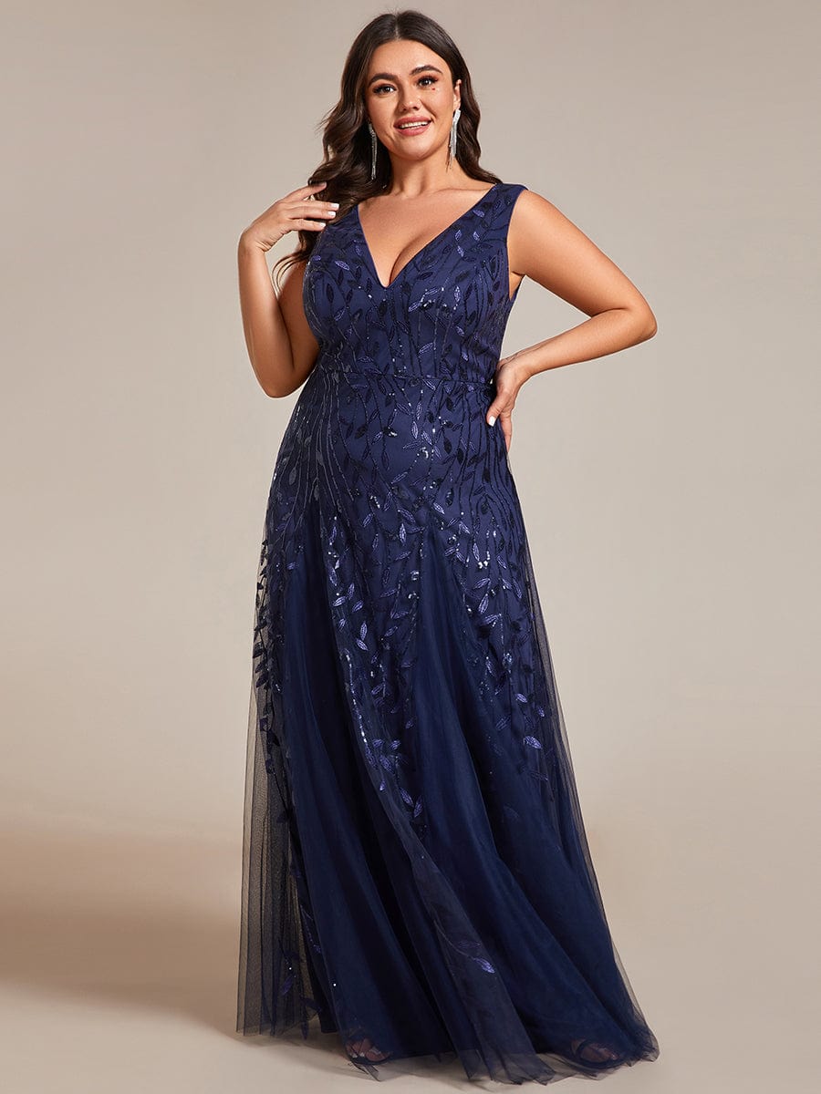 Leaf Sequin A-Line Evening Gown for Plus Size Women