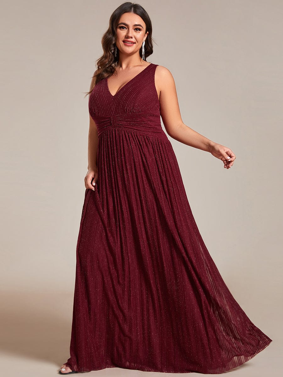 Elegant Sleeveless V-Neck Pleated A-Line Plus Size Evening Gown