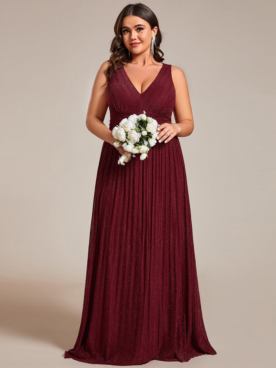 Elegant Sleeveless V-Neck Pleated A-Line Plus Size Evening Gown