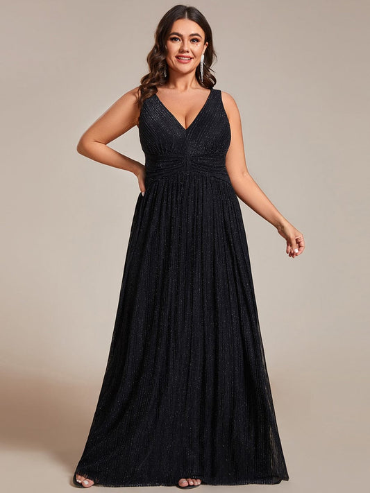Elegant Sleeveless V-Neck Pleated A-Line Plus Size Evening Gown