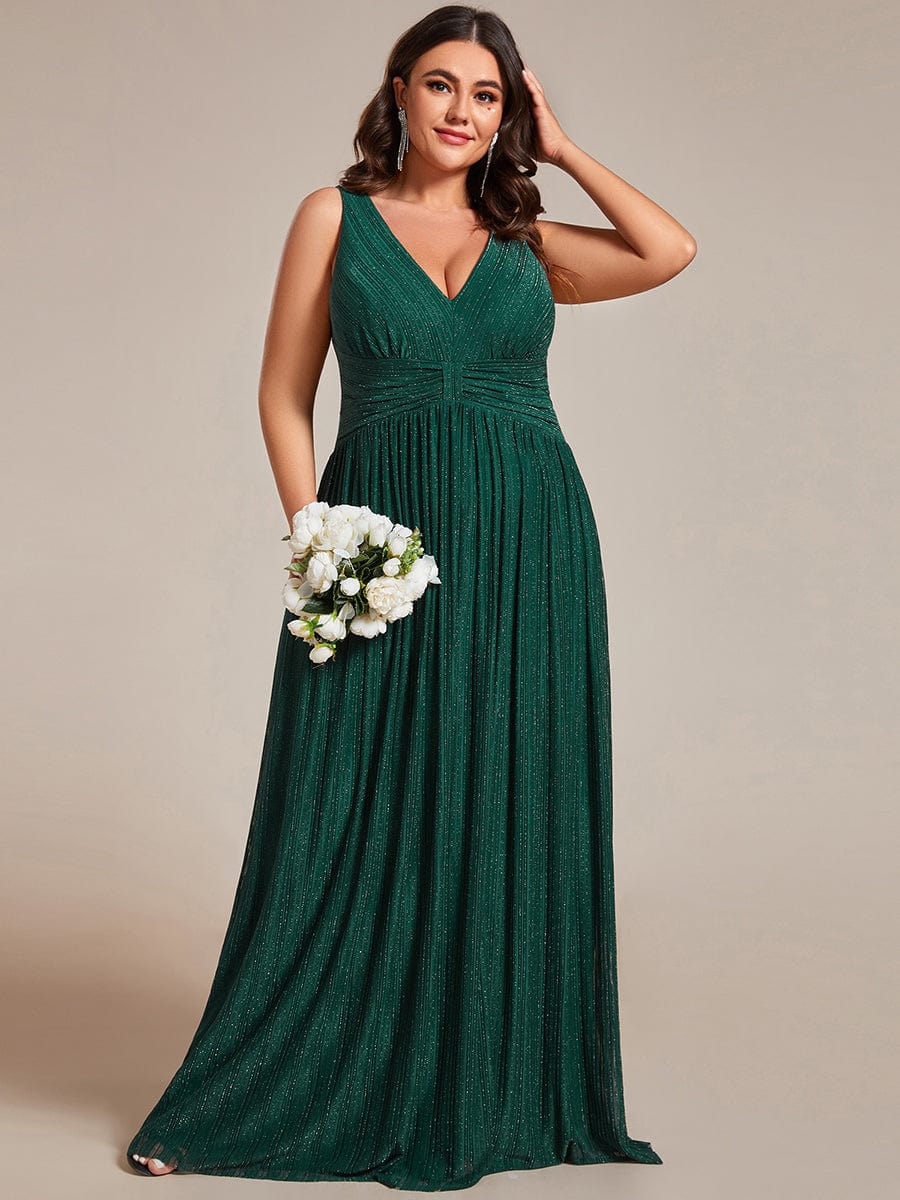 Elegant Sleeveless V-Neck Pleated A-Line Plus Size Evening Gown