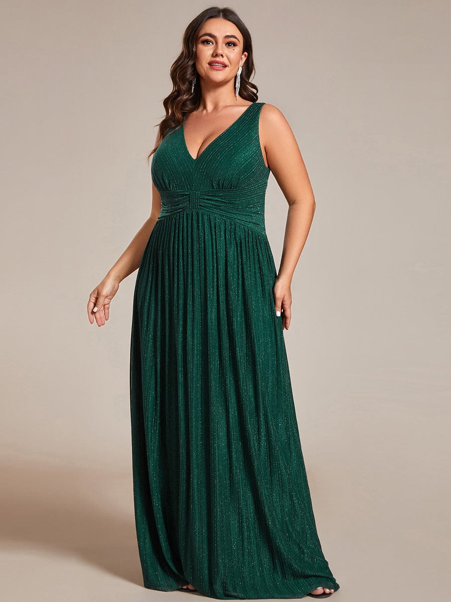 Elegant Sleeveless V-Neck Pleated A-Line Plus Size Evening Gown