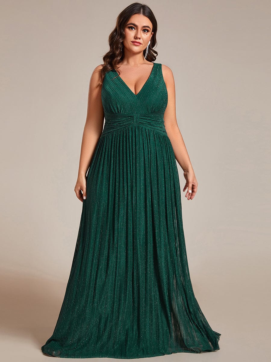 Elegant Sleeveless V-Neck Pleated A-Line Plus Size Evening Gown