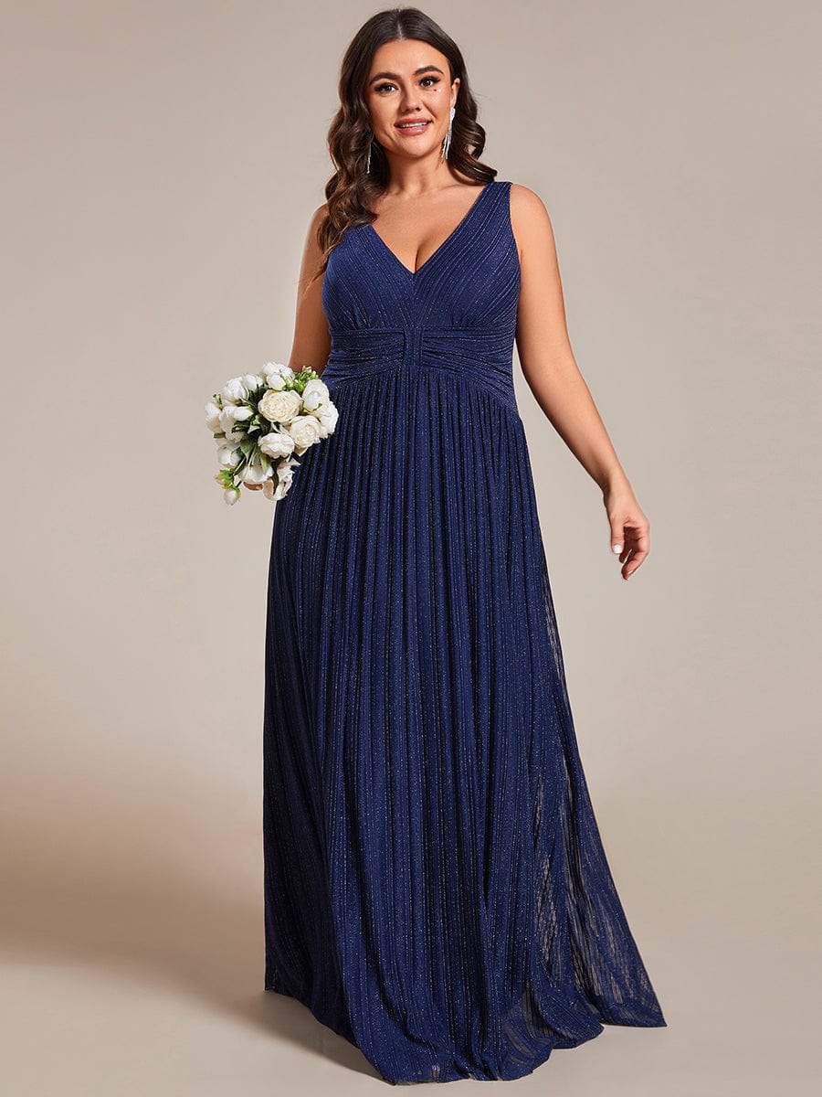 Elegant Sleeveless V-Neck Pleated A-Line Plus Size Evening Gown