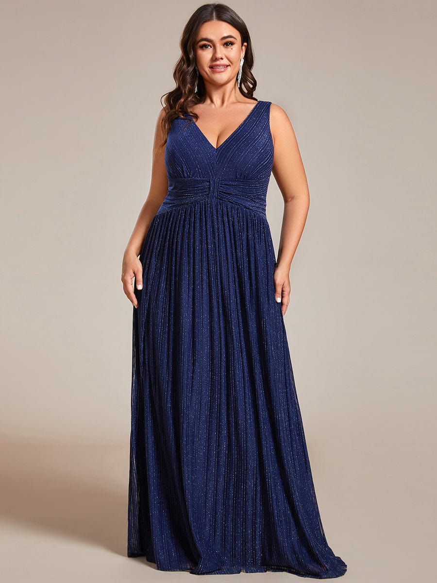 Elegant Sleeveless V-Neck Pleated A-Line Plus Size Evening Gown