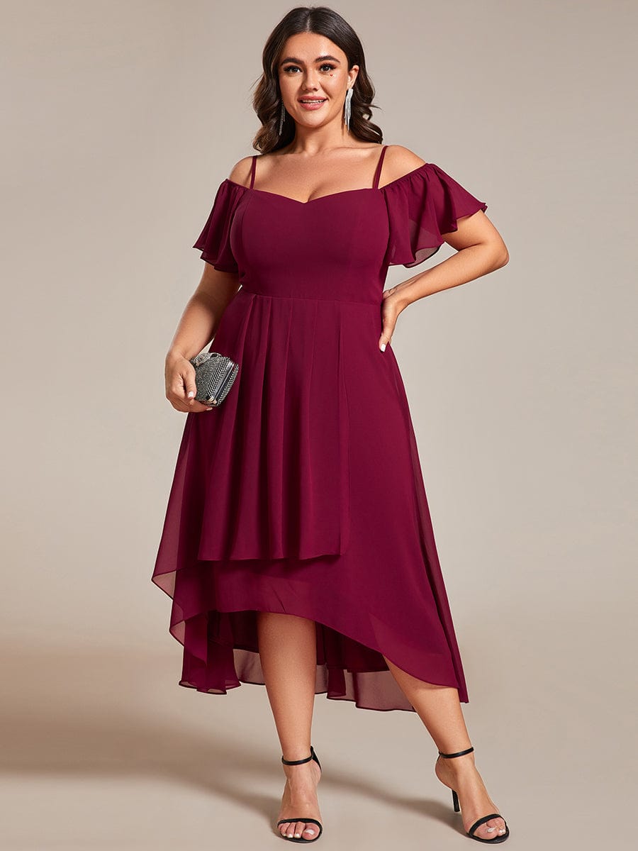 Elegant Plus Size Chiffon Cold Shoulder Wedding Guest Dress