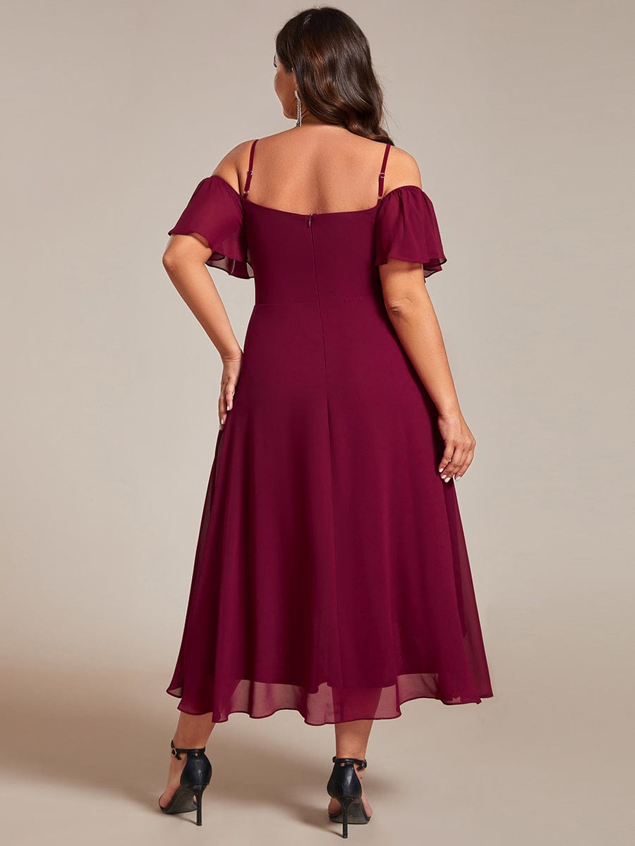 Elegant Plus Size Chiffon Cold Shoulder Wedding Guest Dress