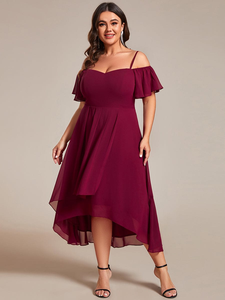 Elegant Plus Size Chiffon Cold Shoulder Wedding Guest Dress