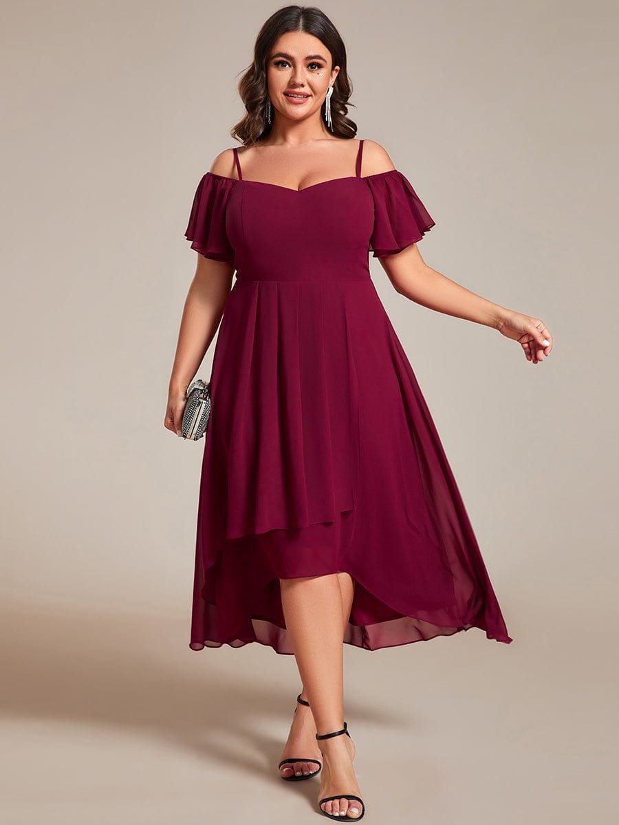 Elegant Plus Size Chiffon Cold Shoulder Wedding Guest Dress