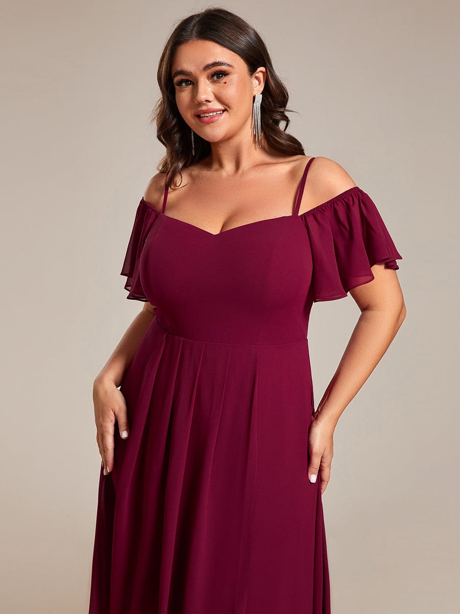 Elegant Plus Size Chiffon Cold Shoulder Wedding Guest Dress