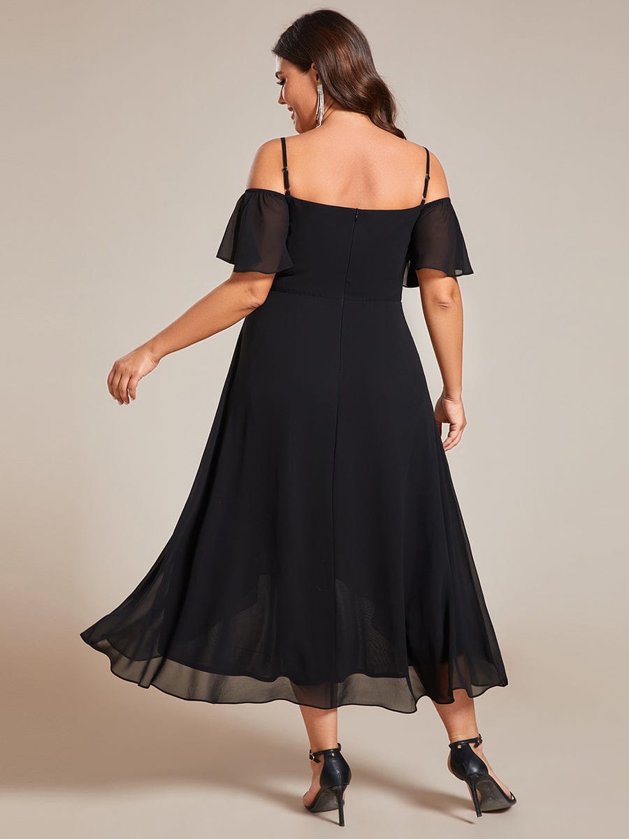 Elegant Plus Size Chiffon Cold Shoulder Wedding Guest Dress